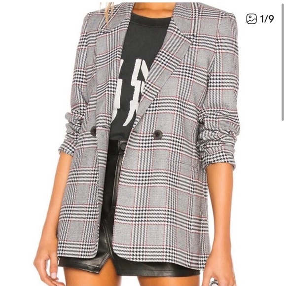 Anine Bing Black White and Red Checkered Blazer - Picture 3 of 10